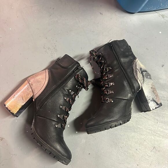 Size 9 Black Custom Hydro Dipped Black Ankle Booties - Picture 1 of 5